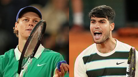 (L-R) Men's singles world no. 1 Jannik Sinner of Italy and defending champion Carlos Alcaraz of Spain are set for the French Open final showdown on Sunday.