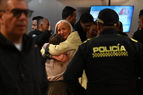 Relatives and friends of Senator Miguel Uribe Turbay wait to receive news about the state of his health after being shot and wounded in Bogota early on June 8, 2025.