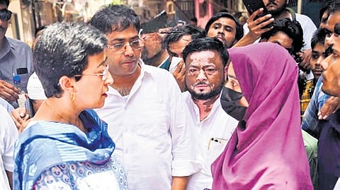 AAP leader and former Delhi Chief Minister Atishi visits the family of a nine-year-old who was allegedly raped and murdered in the national capital's Dayalpur area.