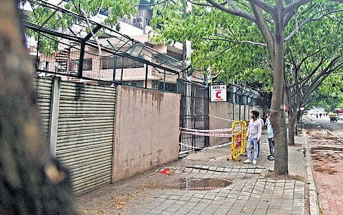 Barricades put up outside the Chinnaswamy Stadium in Bengaluru on Monday.