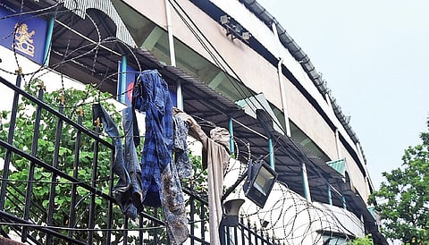 Signs of the stampede are still visible outside Chinnaswamy Stadium.