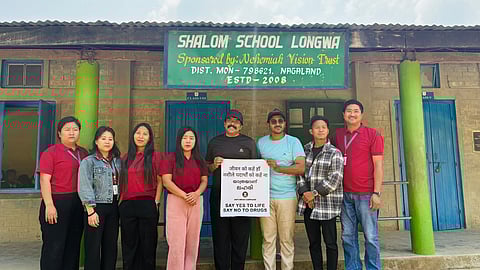 Binu Varghese and Nijas Thamarassery during a session at Shalom School in Longwa, Nagaland