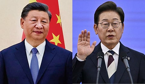 Chinese leader Xi Jinping (L); South Korea's new President Lee Jae-myung.
