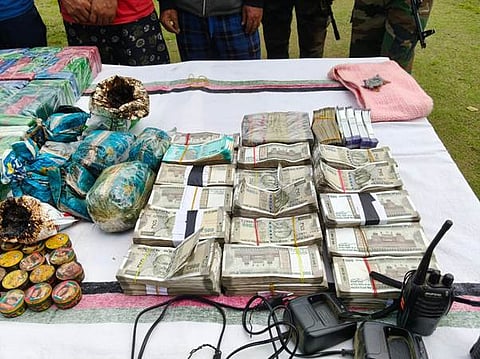 Officials seized drugs and cash from Mainpur's Churachandpur on Monday.