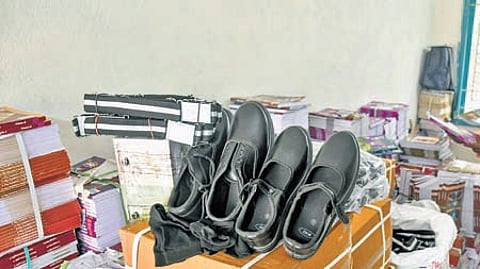Education kits at a government school in Vijayawada.