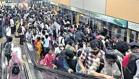 Rush at Chennai Central metro station on Wednesday evening
