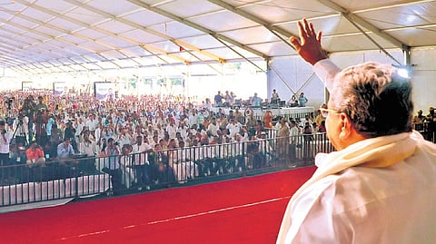 CM Siddaramaiah at a public function in Gouribidanur on Wednesday.