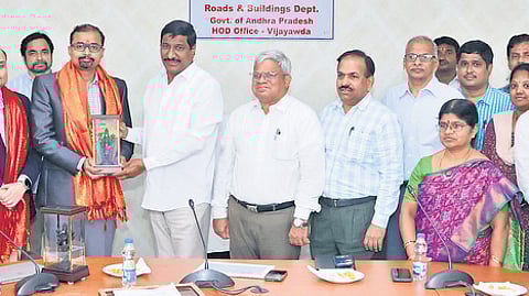 Minister for Roads and Buildings, Investments and Infrastructure BC Janardhan Reddy holds a review meeting on development of roads with NDB representatives and R&B officials in Vijayawada on Thursday