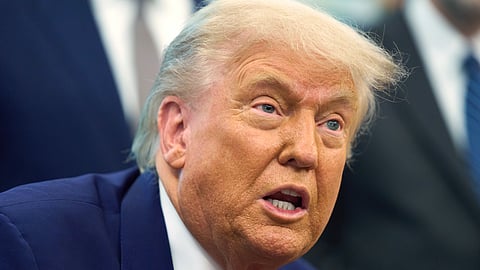 President Donald Trump speaks with reporters in the Oval Office of the the White House, Tuesday, June 10, 2025, in Washington.