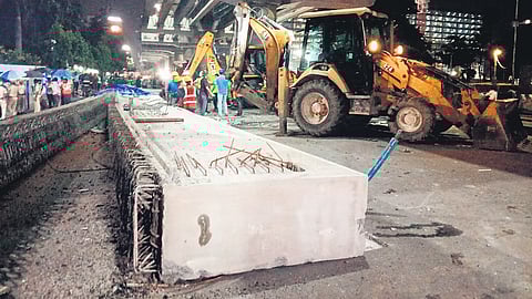 Two I-girders collapsed at the CMRL construction site in Manapakkam