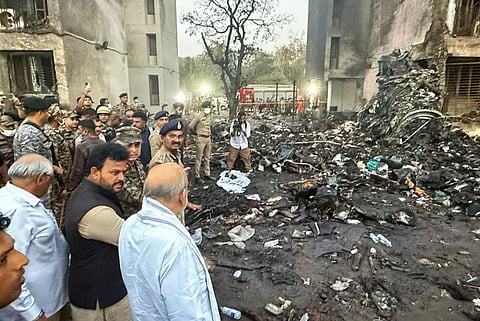 Union Home Minister Amit Shah along with Civil Aviation Minister Ram Mohan Naidu takes stock of the situation following the Air India plane crash, in Ahmedabad.