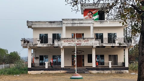 The party office building of the opposition 'Congress Bhawan' in Sukma district in Chhattisgarh.