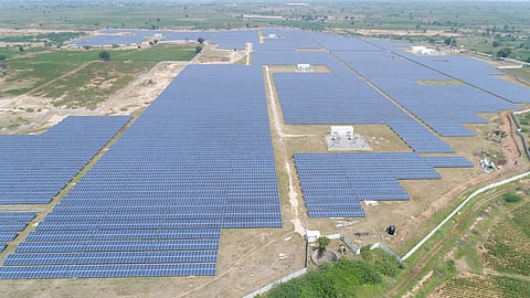 A solar power plant in Telangana. As on January 20 2025, India’s total non-fossil fuel based energy capacity reached 217.62 GW