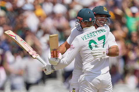 South Africa's David Bedingham and Kyle Verreynne celebrate after their win in the World Test Championship final against Australia at Lord's (Photo | AP)