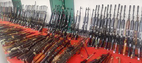 Altogether 328 weapons were recovered – SLR 151, INSAS 65, rifles of other kinds 73, carbines 5, MP5 2, LMG 12, AK series rifles 6, Amogh rifles 2, mortar 1, pistols 6, barrels 2, AR15 gun 1 and flare guns 2.