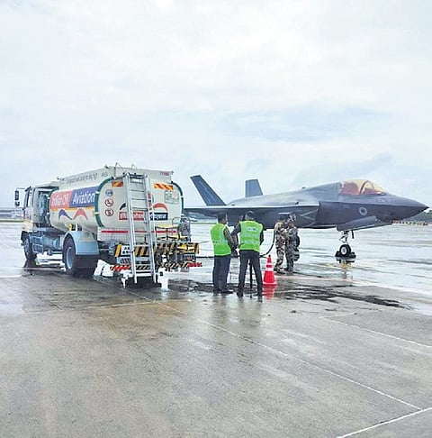 The F-35 B Lightning II fighter jet at the Trivandrum airport