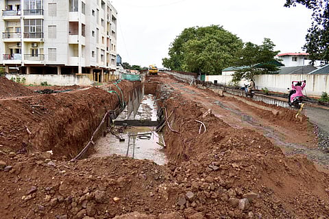 The 700-metre-long flyover, being built by the State Highways department at a revised cost of Rs 55 crore, is allegedly 95% complete.
