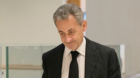 Former French president Nicolas Sarkozy arrives at a courthouse in Paris, on January 20, 2025, for his trial on charges of accepting illegal campaign financing in an alleged pact with the late Libyan leader Muammar Gaddafi.