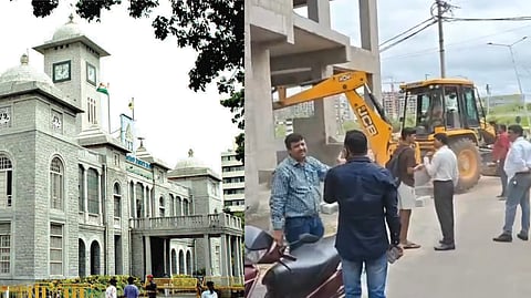 The demolition operation, which began early Monday morning, is expected to continue throughout the day.