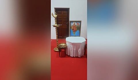 The picture of Bharat Mata that was kept at the venue of the World Environment Day programme scheduled at the Raj Bhavan on Thursday.