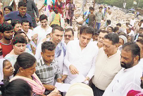 Congress leaders visit JJ Clusters in Govindpuri where bulldozers razed houses.