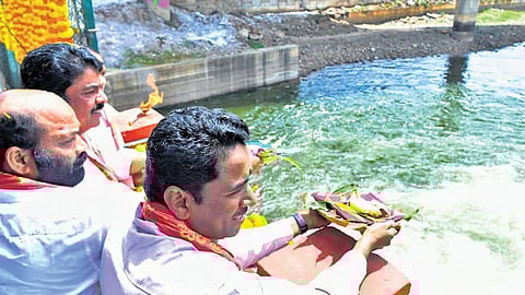 NTR Collector G Lakshmi Sha, Vijayawada Central MLA Bonda Umamaheswara Rao, Avanigadda MLA Mandali Buddha Prasad, and Gannavaram MLA Yarlagadda Venkatrao participated in the ritualistic release after offering poojas.