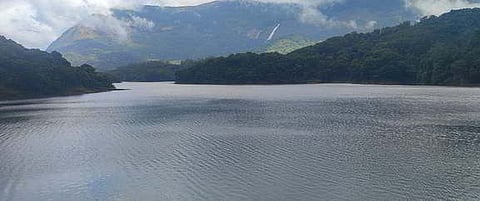 During the drier season, water levels in the Siruvani Dam often fall short of full capacity.