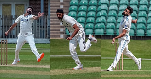 (From left) Mohammed Siraj, Arshdeep Singh, Akash Deep
