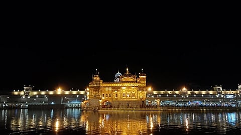 A view of the Golden Temple in Amritsar at night.