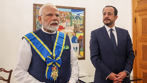 The prestigious Cypriot national award, the ‘Grand Cross of the Order of Makarios III’, conferred upon PM Modi.