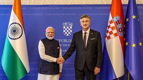 Prime Minister Narendra Modi with his Croatian counterpart Andrej Plenkovic during a meeting in Zagreb (Photo | PTI)