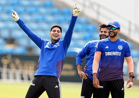 (From left) India's Shubman Gill, Shardul Thakur and Nitish Kumar Reddy during a training session at Headingley on Wednesday