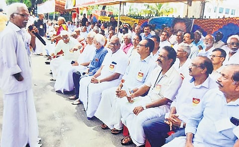 Emergency victims protesting in Thiruvananthapuram in 2019