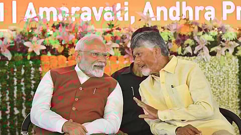 PM Narendra Modi and CM Nara Chandrababu Naidu at Velagapudi last month.