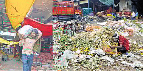 During the rainy season, the already poor conditions deteriorate rapidly. Most smaller sellers operate under flimsy tarpaulin tents, which offer little protection from the downpour.