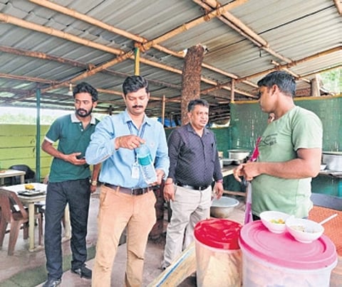 A BMC team checking food quality at a roadside eatery in KIMS hospital area on Thursday