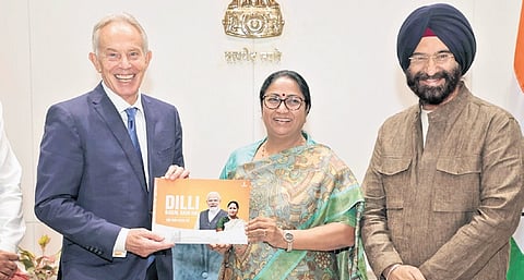 CM Rekha Gupta meets former UK PM Tony Blair at Delhi Secretariat.