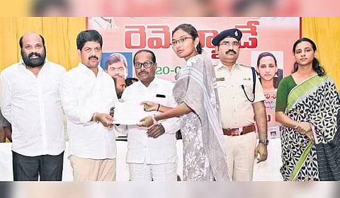 Excise Minister Kollu Ravindra takes part in Revenue Day celebrations at Machilipatnam on Friday