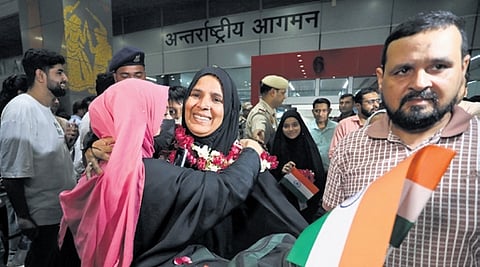 An Indian student reunites with parents after returning from Iran as part of Operation Sindhu on Saturday.