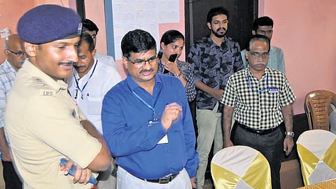 District Collector V R Vinod reviews arrangements at Chungathara Mar Thoma HSS, where counting of votes for the Nilambur bypoll will begin on Monday