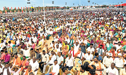 A large crowd gathered for the Muruga Bhakthargal Maanadu in Madurai on Sunday evening