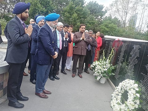 An Indian delegation at a memorial to the victims of the Kanishka bombing (Photo | ANI)