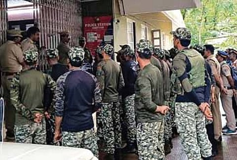 Police and forest department officials ahead
of the combing operation