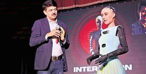Robot Ria at Loyola College of Social Sciences on Monday.