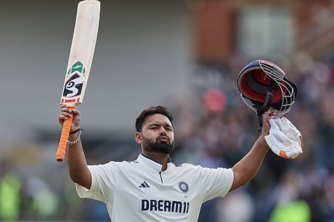 Rishabh Pant acknowledges the applause from the crowd as he leaves the field on day four of the first Test between England and India at Headingley in Leeds (Photo | AP)