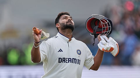 India's Rishabh Pant reacts as he leaves the field after losing his wicket on day four of the first cricket test match between England and India at Headingley in Leeds, England, Monday, June 23, 2025.