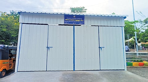 The parking shed for the battery-operated vehicles on the Marina