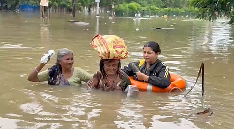 Torrential rains battered South and Central Gujarat since early morning, leaving streets waterlogged and chaos unfolding across cities.