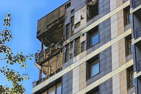 A view of the damaged flat of an apartment building where the Ukrainian drone fell in Karsnogorsk, just outside Moscow, Russia, on Tuesday, June 24, 2025.