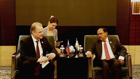 NSA Ajit Doval meets with Russia's Deputy Secretary of the Security Council Aleksandr Venediktov on the sidelines of the SCO Security Council Secretaries meet in Beijing, Tuesday, June 24, 2025.